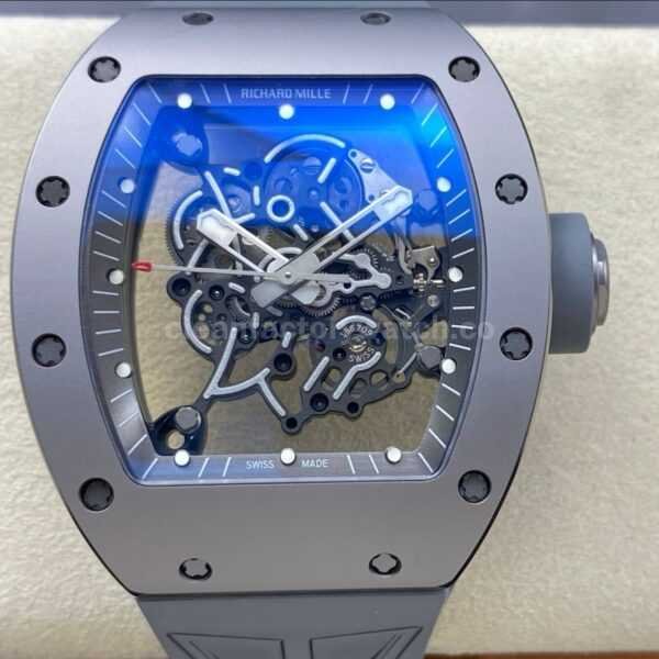 ZF Factory Richard Mille RM 055 42.7mm Full Grey Ceramic Rubber Strap Skeletonized Grey Dial