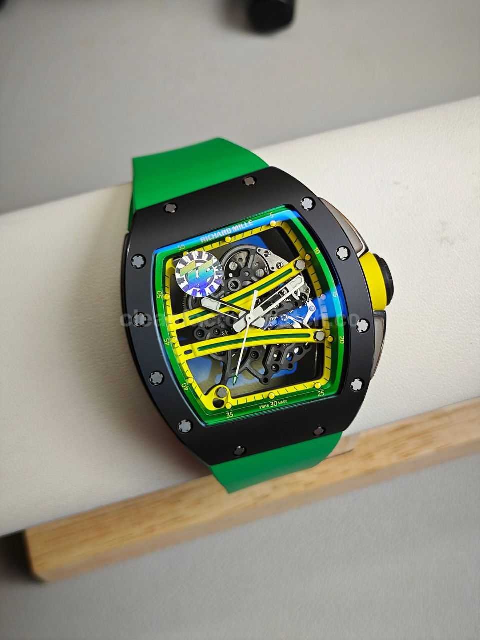 ZF Factory Richard Mille RM 061 01 Black Rubber Strap Yohan Blake Skeletonized Green Dial (1)