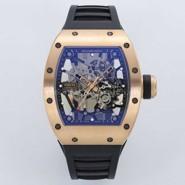 ZF Factory Richard Mille RM035 Rose Gold Rubber Strap Skeletonized Dial