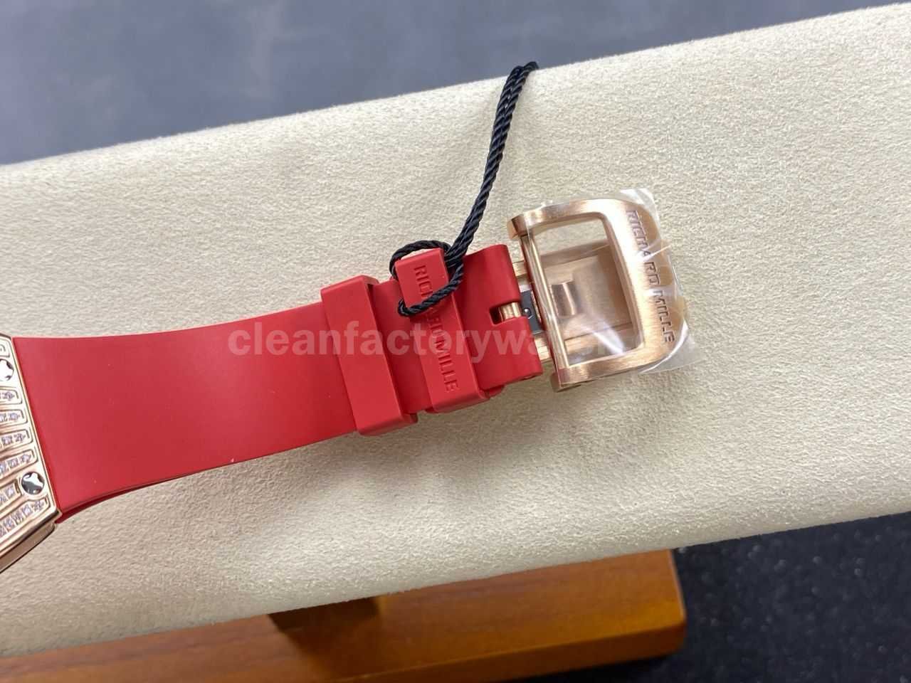 ZF Factory Richard Mille RM07 31.4mm Diamond Rose Gold Red Rubber Strap Skeletonized Black Dial (14)