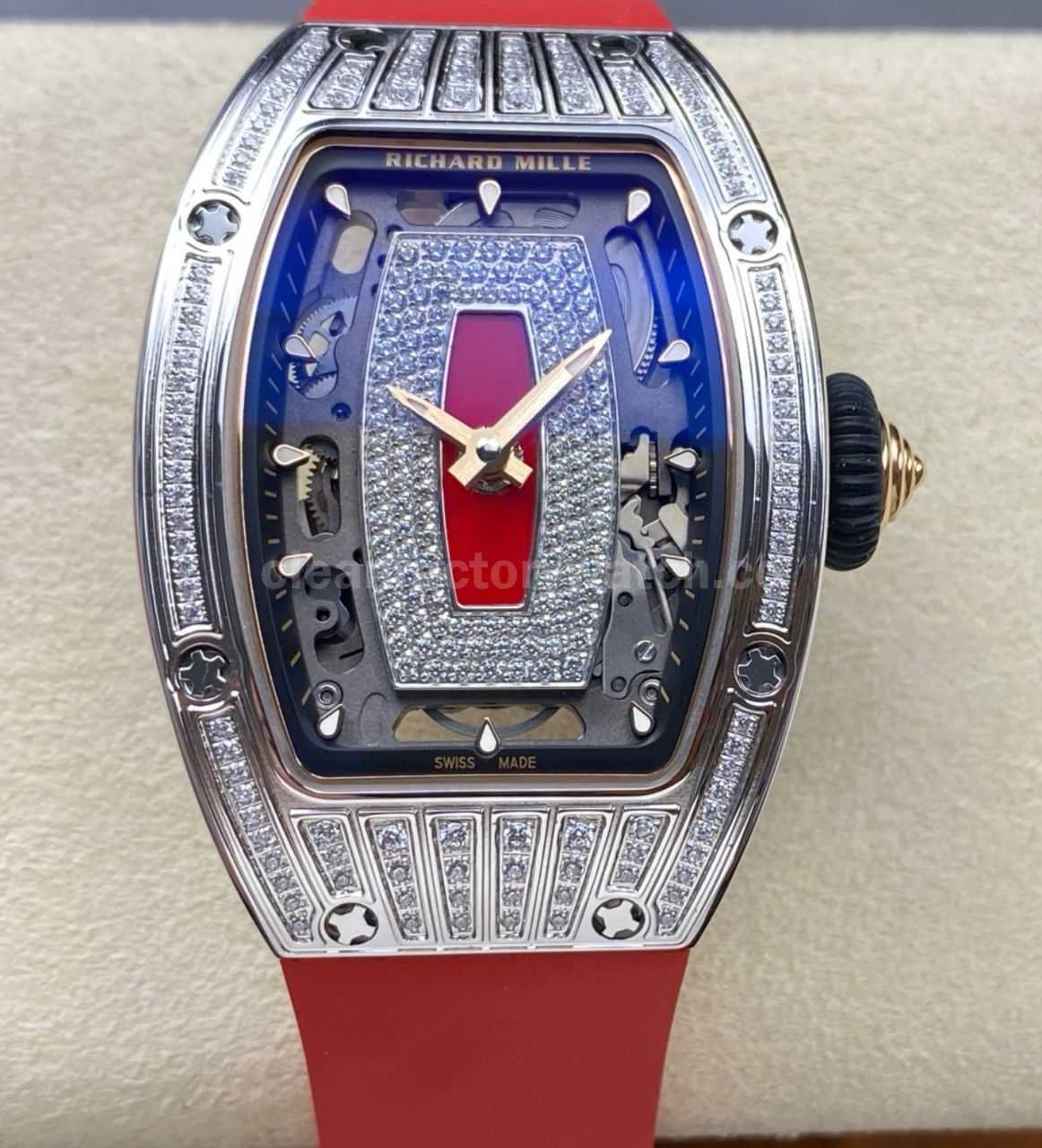 ZF Factory Richard Mille RM07 31.4mm Diamond White Gold Red Rubber Strap Skeletonized Black Dial (1)