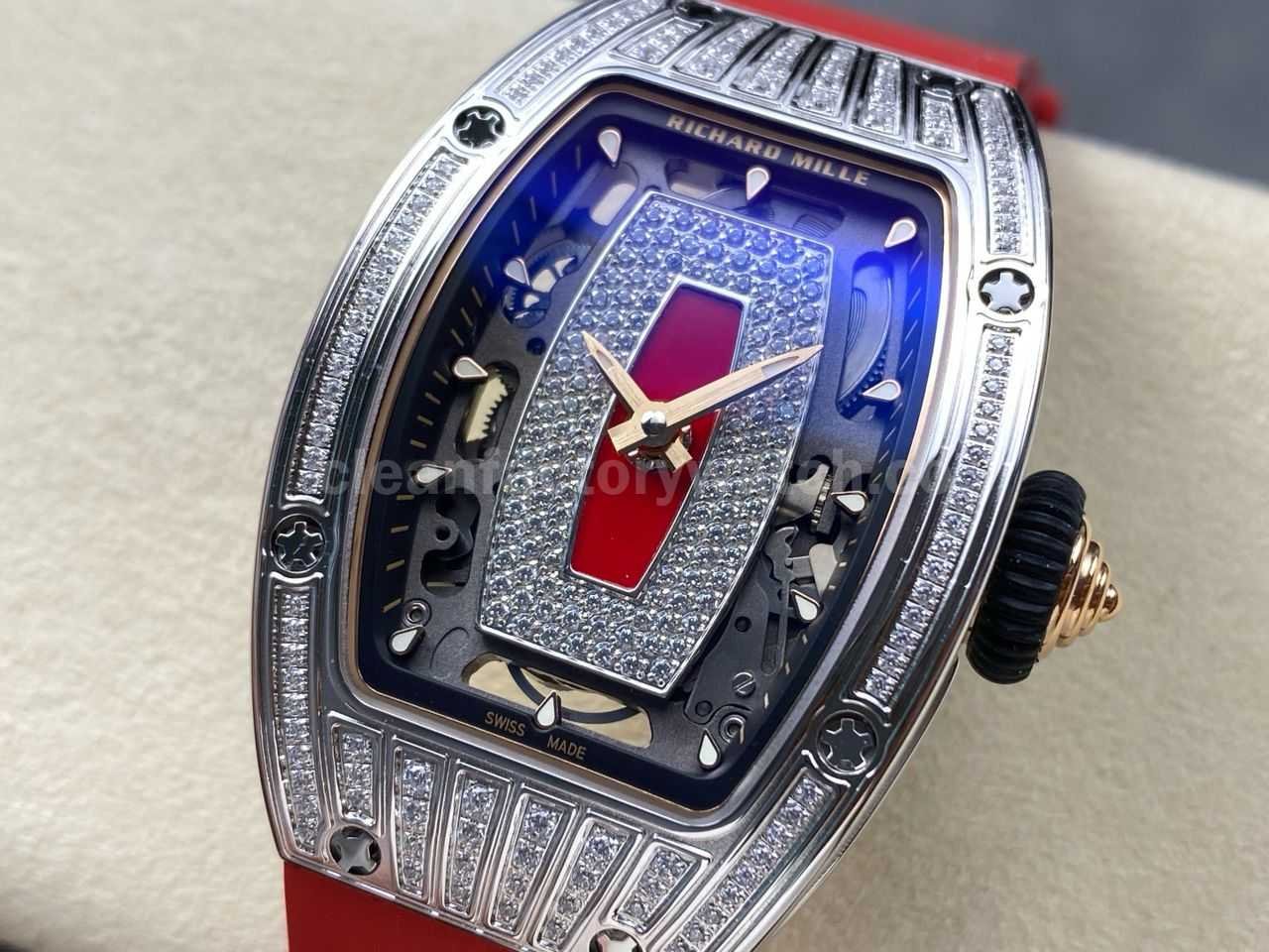 ZF Factory Richard Mille RM07 31.4mm Diamond White Gold Red Rubber Strap Skeletonized Black Dial (3)