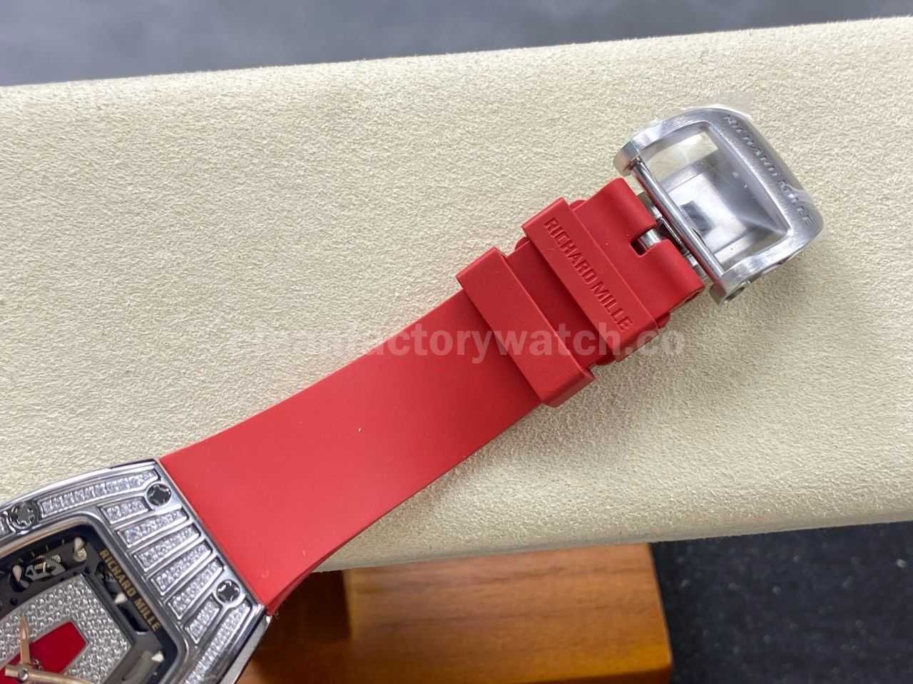 ZF Factory Richard Mille RM07 31.4mm Diamond White Gold Red Rubber Strap Skeletonized Black Dial (7)