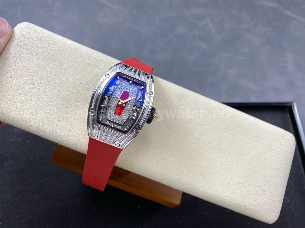 ZF Factory Richard Mille RM07 31.4mm Diamond White Gold Red Rubber Strap Skeletonized Black Dial (9)