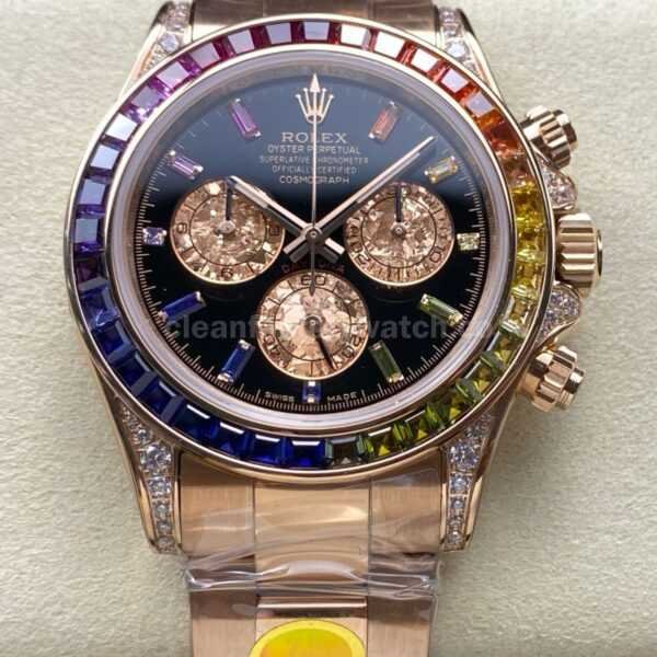 ZF Factory Rolex Daytona 116595RBOW 40mm Rose Gold Rainbow Bezel Diamond Black Dial