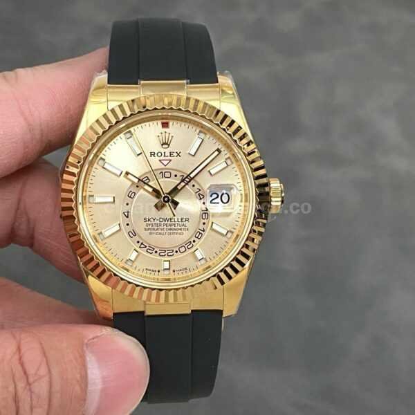 ZF Factory Rolex Sky-Dweller 336238-0001 42mm Yellow Gold Rubber Strap Champagne Dial
