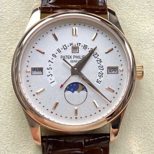 ZM Factory Patek Philippe Perpetual Calendar 5050J 40mm Rose Gold Leather Strap White Dial