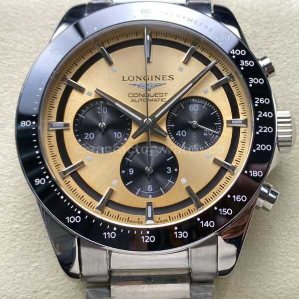 AF Factory Longines Conquest Chronograph L3.835.4.02.6 42mm Full Steel Strap Black Eyes Champagne Dial