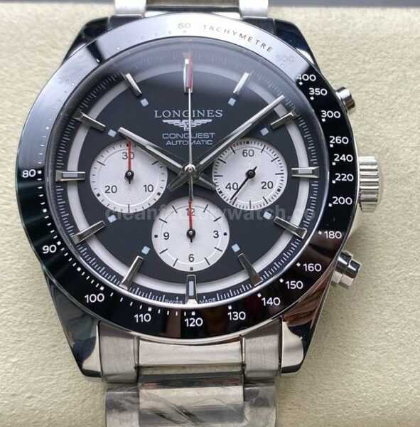AF Factory Longines Conquest Chronograph L3.835.4.52.6 42mm Full Steel Strap White Eyes Black Dial