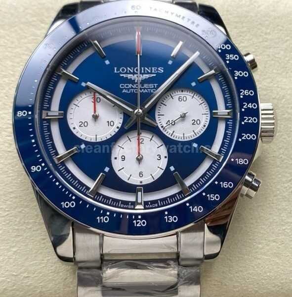 AF Factory Longines Conquest Chronograph L3.835.4.91.2 42mm Full Steel Strap White Eyes Blue Dial