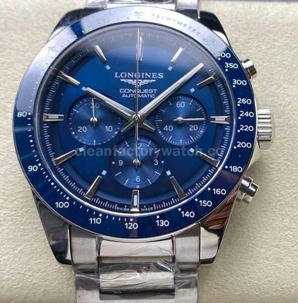 AF Factory Longines Conquest Chronograph L3.835.4.92.6 42mm Full Steel Strap Blue Dial