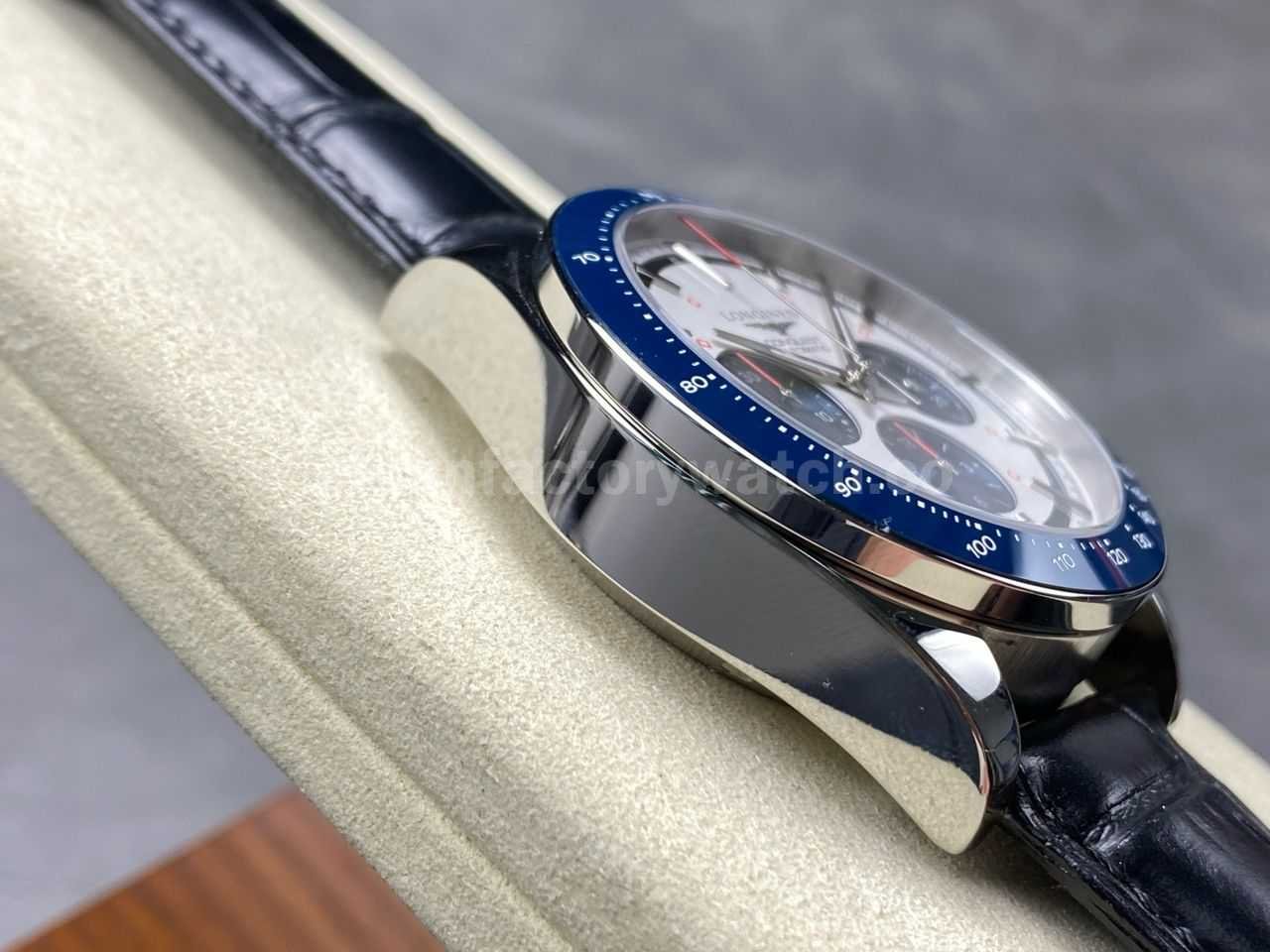 AF Factory Longines Conquest Chronograph L3.835.4.98.6 42mm Steel Leather Strap Blue Eyes White Dial (3)