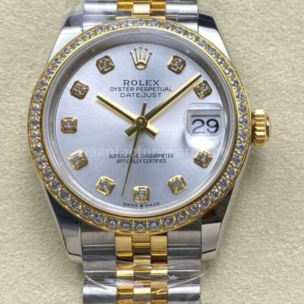 ARF Factory Counterweight Rolex Datejust 278383RBR-0020 31mm Yellow Gold Diamond Bezel Silver Dial
