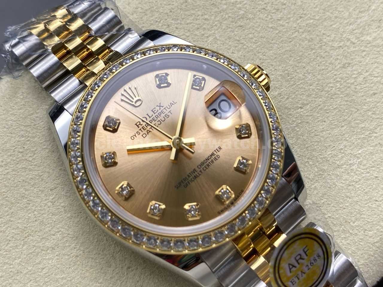 ARF Factory Counterweight Rolex Datejust 278383RBR 0026 31mm Yellow Gold Diamond Bezel Champagne Dial (10)