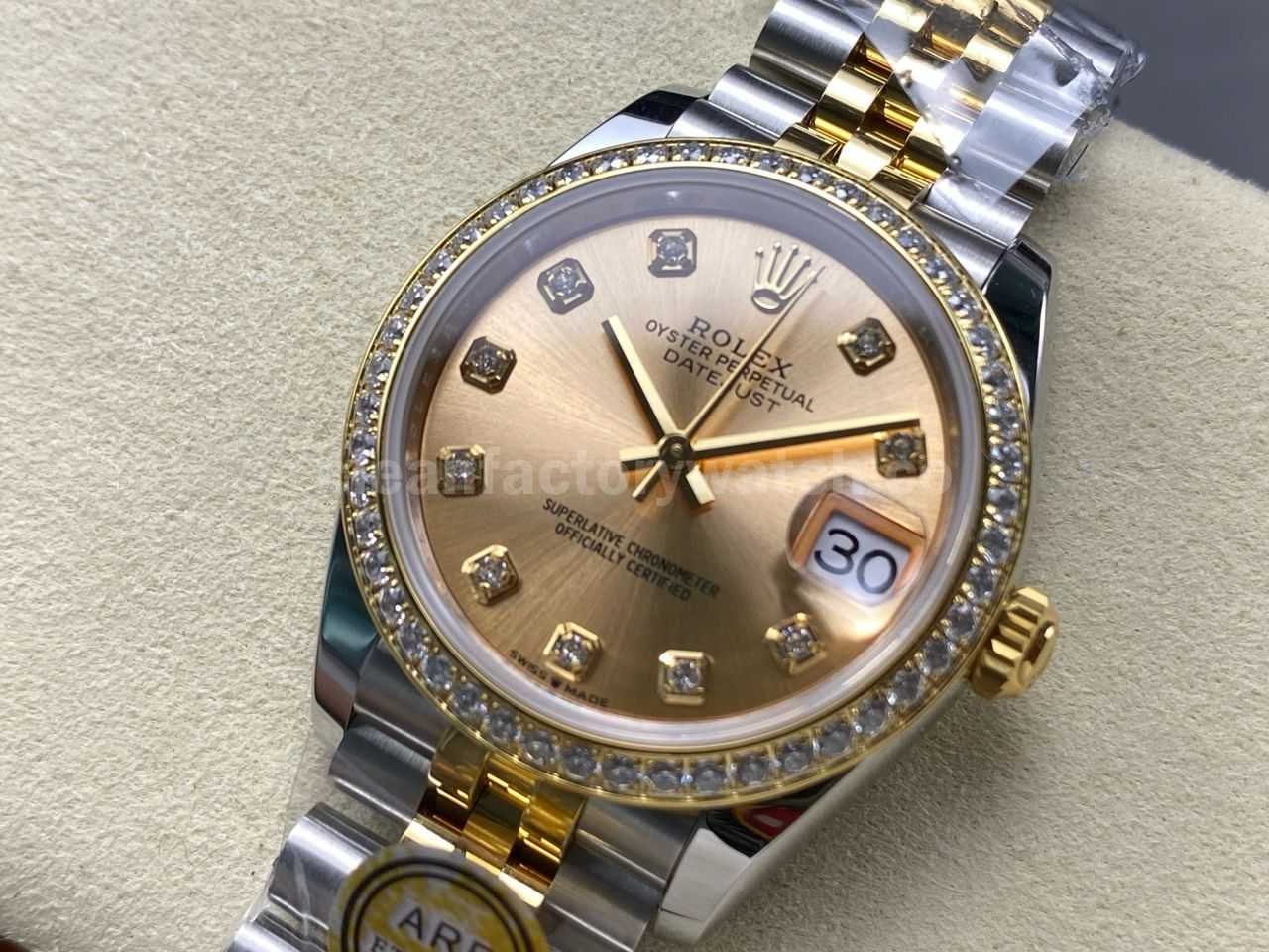 ARF Factory Counterweight Rolex Datejust 278383RBR 0026 31mm Yellow Gold Diamond Bezel Champagne Dial (9)