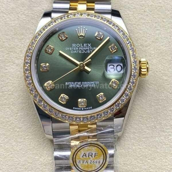 ARF Factory Counterweight Rolex Datejust 278383RBR-0030 31mm Yellow Gold Diamond Bezel Green Dial