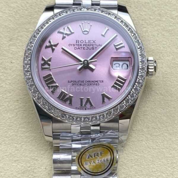 ARF Factory Counterweight Rolex Datejust 278384RBR-0024 31mm Diamond Bezel Roman Numerals Pink Dial