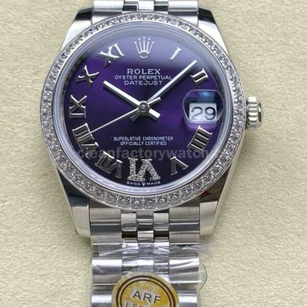 ARF Factory Counterweight Rolex Datejust 278384RBR-0030 31mm Diamond Bezel Roman VI Aubergine Dial