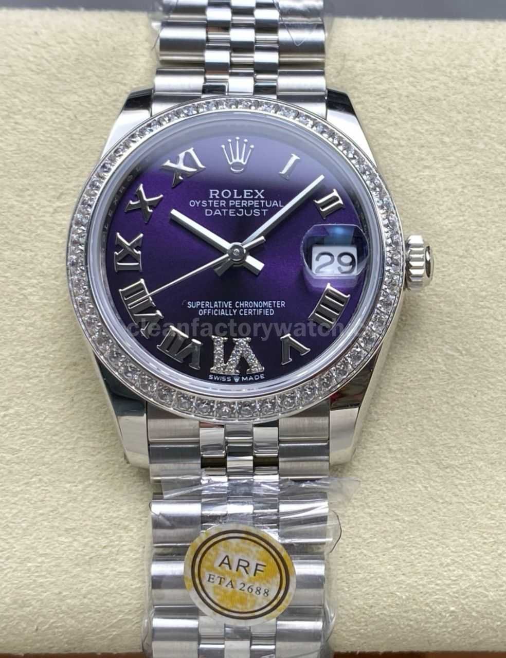 ARF Factory Counterweight Rolex Datejust 278384RBR 0030 31mm Diamond Bezel Roman VI Aubergine Dial (1)