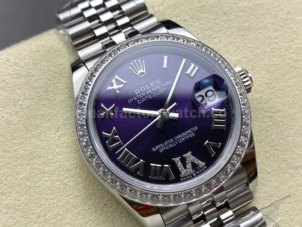 ARF Factory Counterweight Rolex Datejust 278384RBR 0030 31mm Diamond Bezel Roman VI Aubergine Dial (2)