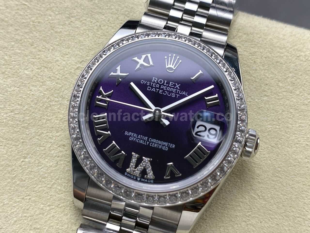 ARF Factory Counterweight Rolex Datejust 278384RBR 0030 31mm Diamond Bezel Roman VI Aubergine Dial (4)