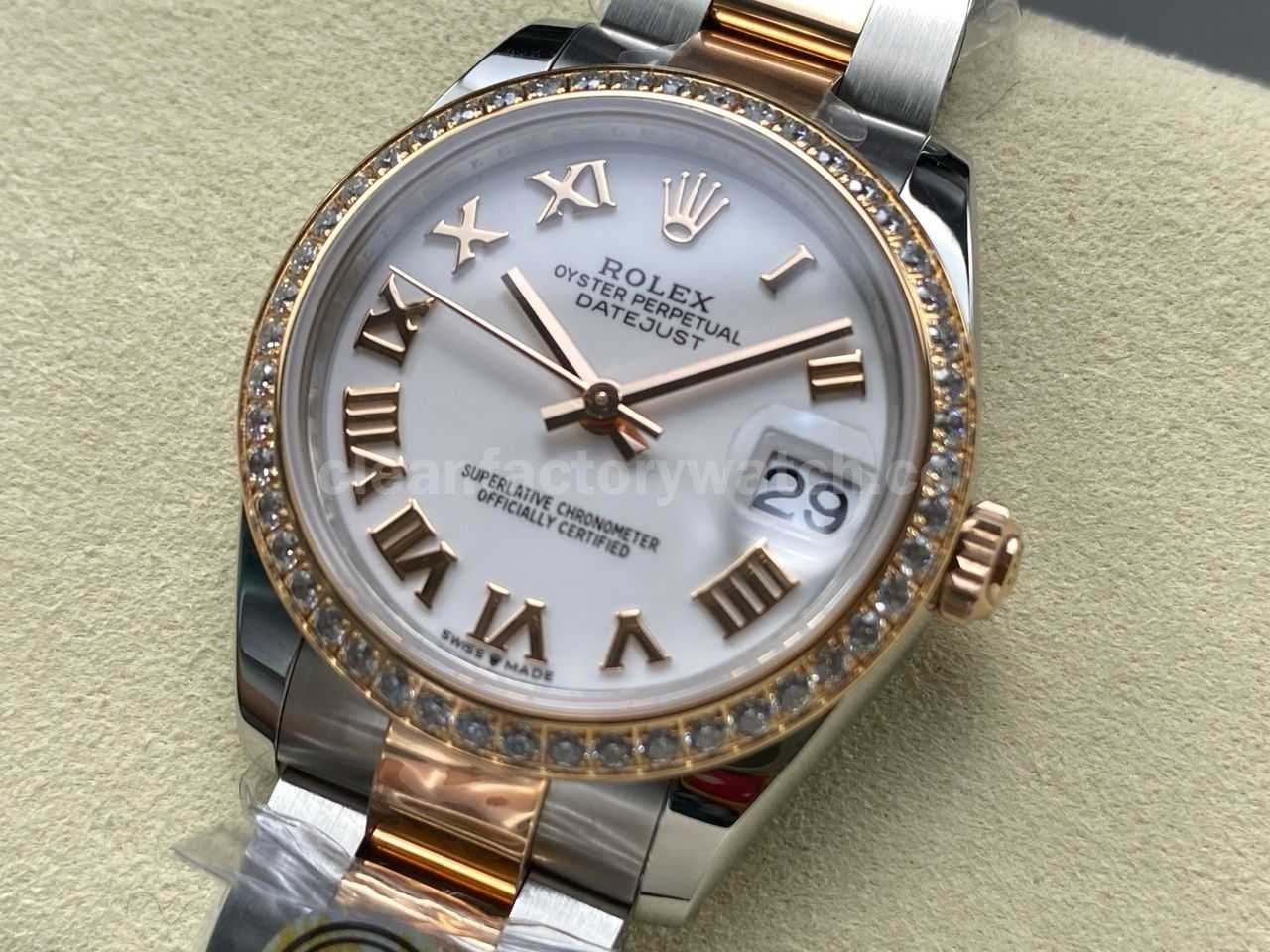ARF Factory Counterweight Rolex Datejust Oyster 278381RBR 0003 31mm Rose Gold Diamond Bezel Roman Num (6)