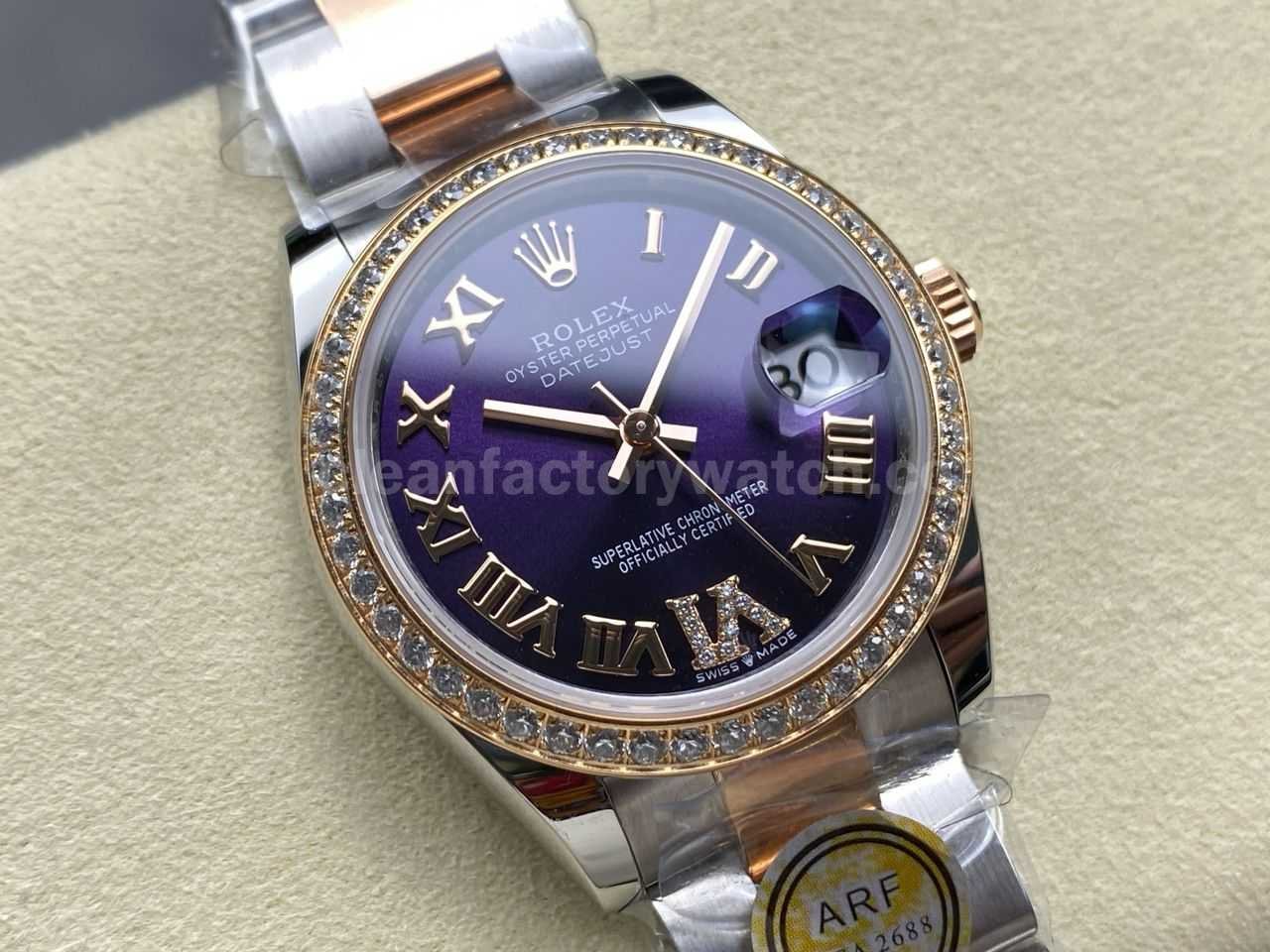 ARF Factory Counterweight Rolex Datejust Oyster 278381RBR 0019 31mm Rose Gold Diamond Bezel Roman VI Purple Dial (1)