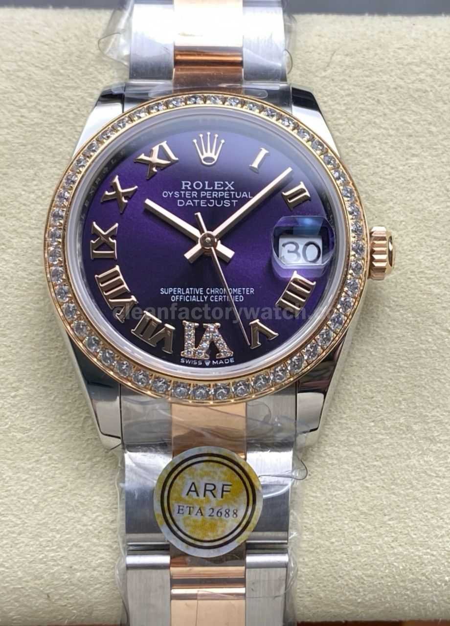 ARF Factory Counterweight Rolex Datejust Oyster 278381RBR 0019 31mm Rose Gold Diamond Bezel Roman VI Purple Dial (2)