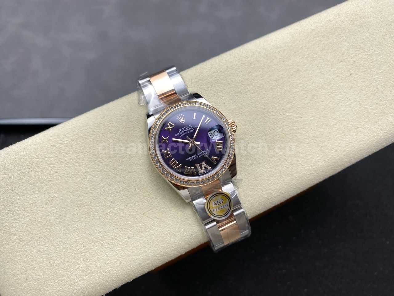 ARF Factory Counterweight Rolex Datejust Oyster 278381RBR 0019 31mm Rose Gold Diamond Bezel Roman VI Purple Dial (4)