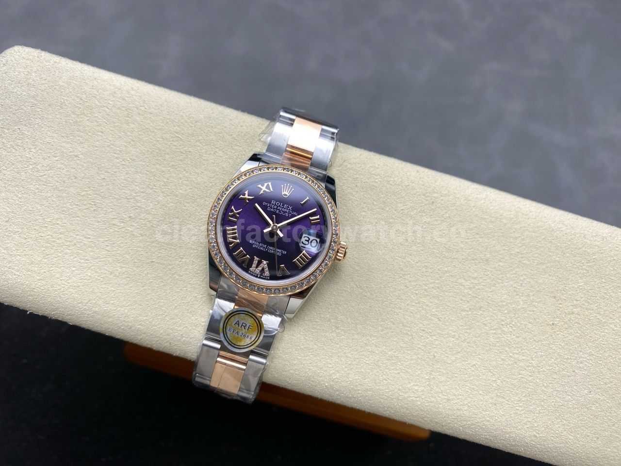 ARF Factory Counterweight Rolex Datejust Oyster 278381RBR 0019 31mm Rose Gold Diamond Bezel Roman VI Purple Dial (6)