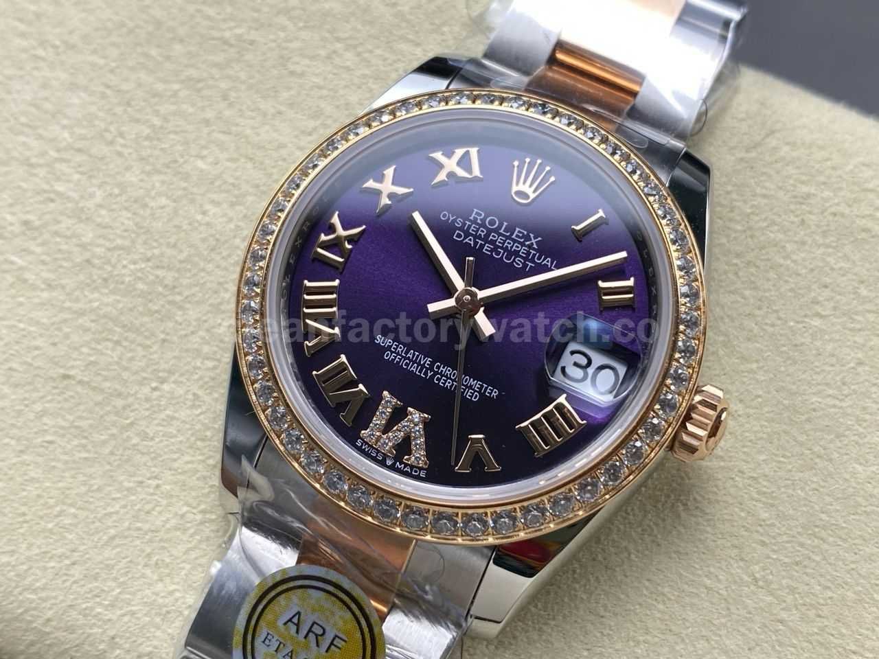 ARF Factory Counterweight Rolex Datejust Oyster 278381RBR 0019 31mm Rose Gold Diamond Bezel Roman VI Purple Dial (7)