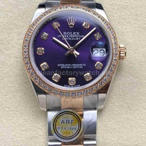 ARF Factory Counterweight Rolex Datejust Oyster 278381RBR 31mm Rose Gold Diamond Bezel Purple Dial