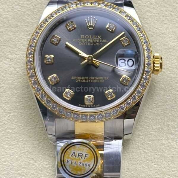 ARF Factory Counterweight Rolex Datejust Oyster 278383RBR-0021 31mm Yellow Gold Diamond Bezel Grey Dial