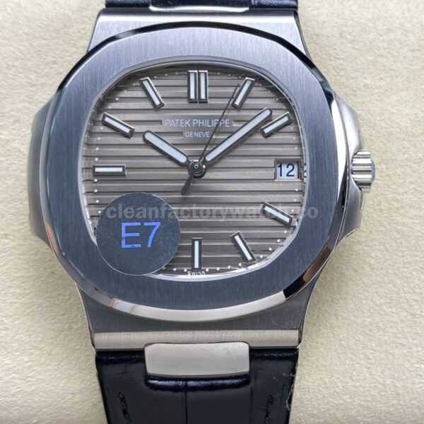 E7 Factory Patek Philippe Nautilus 40mm 5711G-001 White Gold Leather Dark Gray Dial