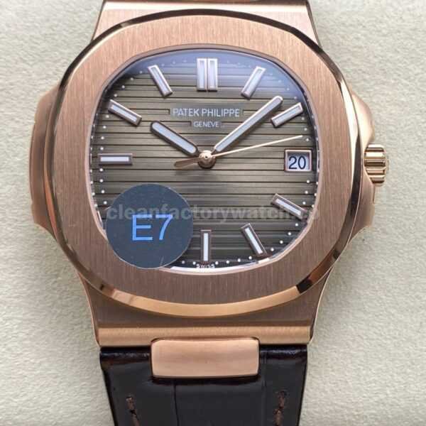 E7 Factory Patek Philippe Nautilus 5711/1R-001 40mm Leather Strap Rose Gold Brown Dial