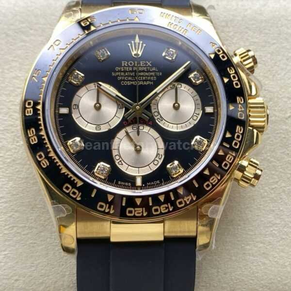 QF Factory CounterWeight Rolex Daytona 126518LN-0006 Yellow Gold Oysterflex Diamond Black Dial