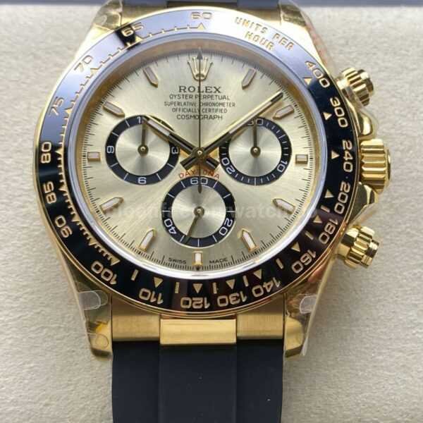 QF Factory CounterWeight Rolex Daytona 126518LN-0010 Yellow Gold Oysterflex Champagne Dial