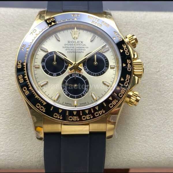 QF Factory CounterWeight Rolex Daytona 126518LN-0012 Yellow Gold Oysterflex Champagne Dial