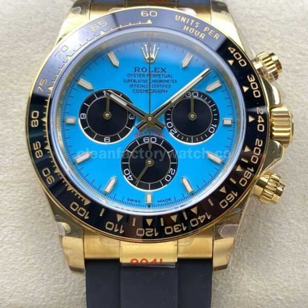 QF Factory Counterweight Rolex Daytona 126518LN-0014 Yellow Gold Oysterflex Turquoise blue Dial