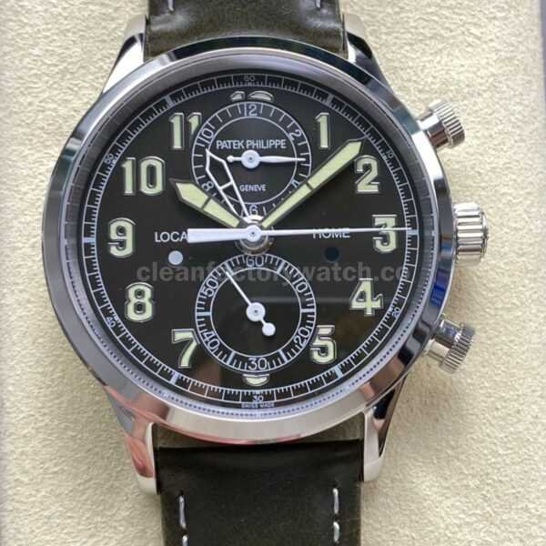TW Factory Patek Philippe Pilot Travel Time Chronograph 5924G White Gold Arabic Numerals Black Dial