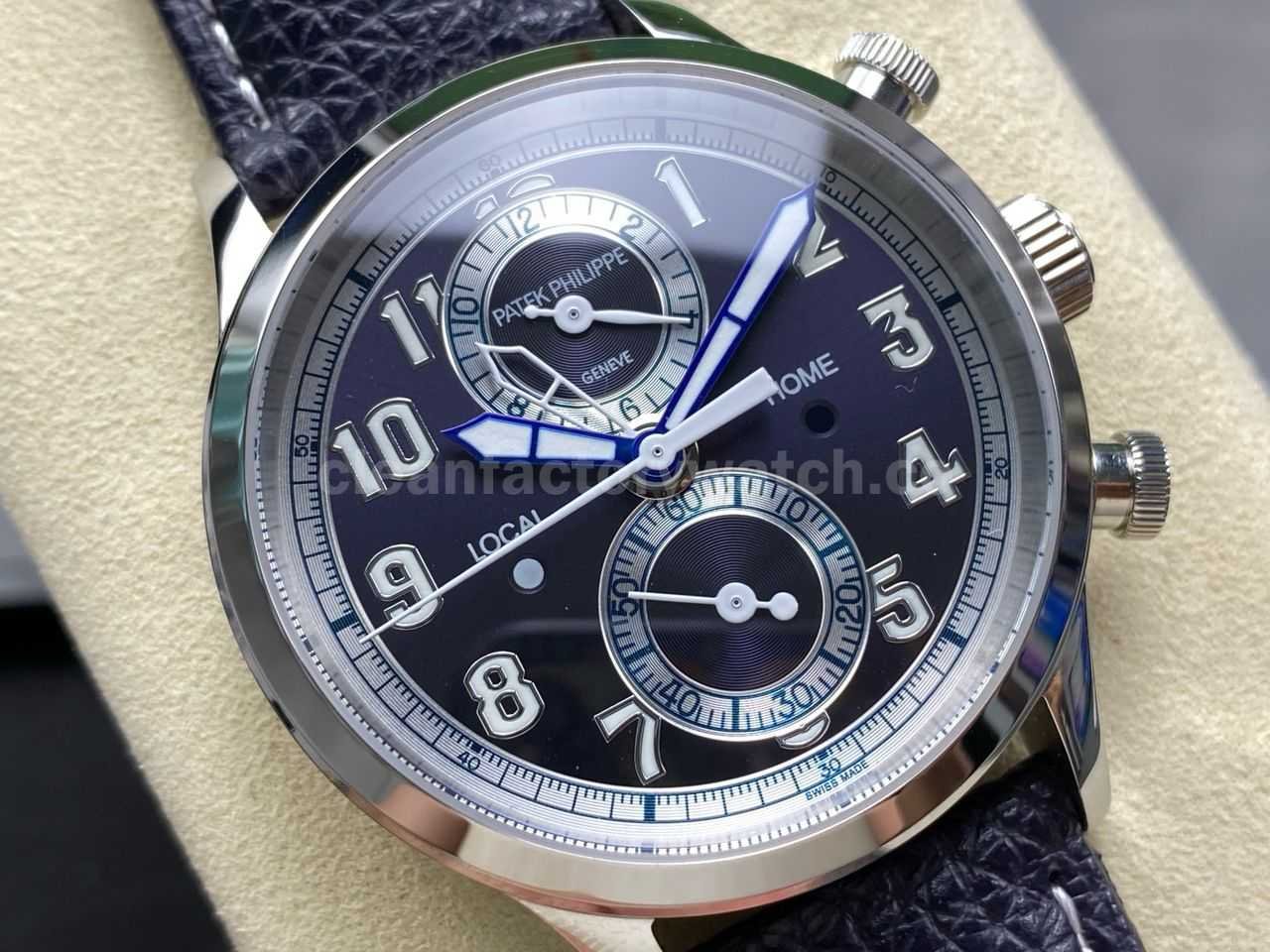 TW Factory Patek Philippe Pilot Travel Time Chronograph 5924G White Gold Arabic Numerals Blue Dial (3)