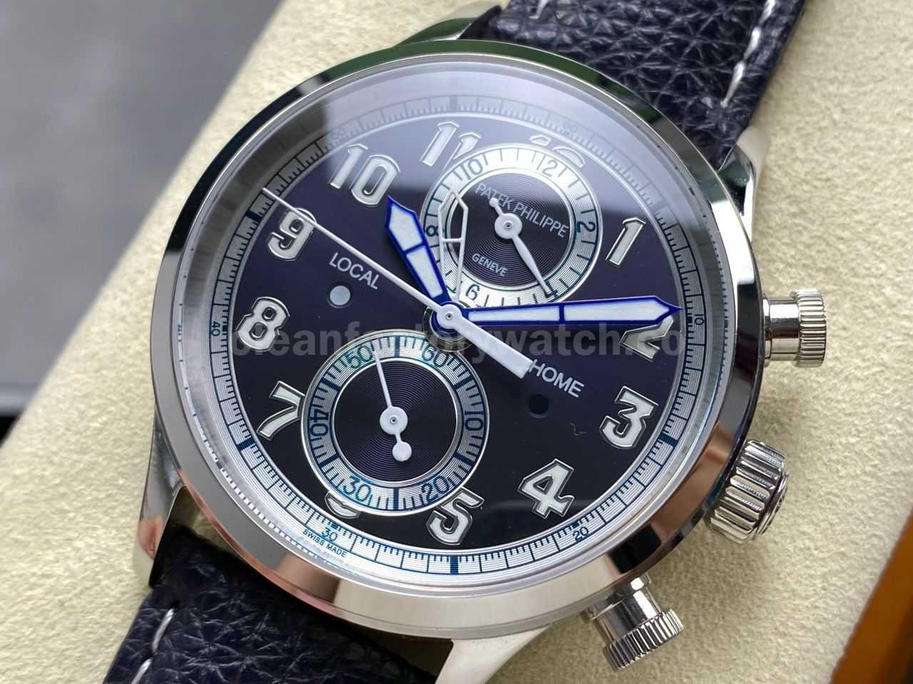 TW Factory Patek Philippe Pilot Travel Time Chronograph 5924G White Gold Arabic Numerals Blue Dial (6)