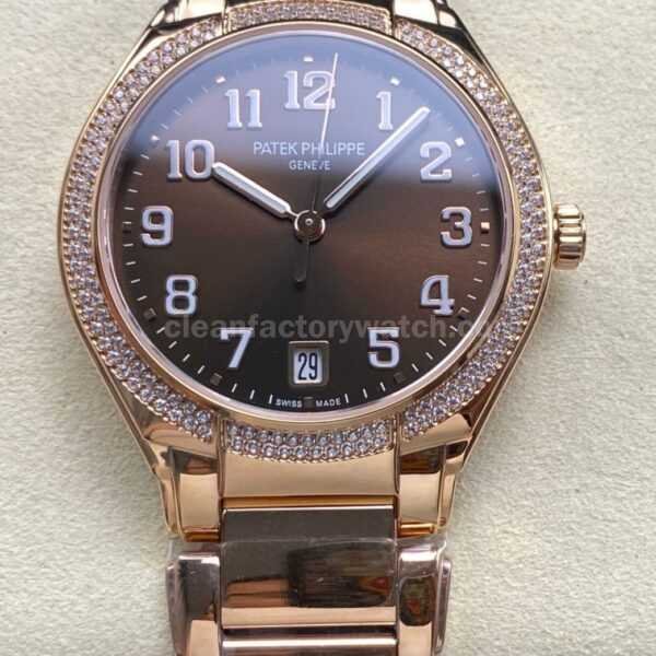 TW Factory Patek Philippe Twenty~4 7300/1200R-001 Rose Gold Diamond Bezel Arabic Numerals Brown Dial