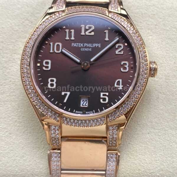 TW Factory Patek Philippe Twenty~4 7300/1200R-001 Rose Gold Diamond Bezel Brown Dial