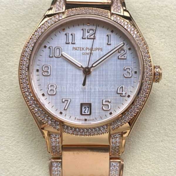 TW Factory Patek Philippe Twenty~4 7300/1201R-001 Rose Gold Diamond Bezel Arabic Numerals White Dial