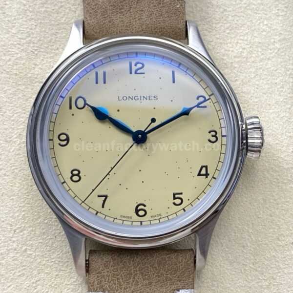 VC+ Factory Longines Heritage L28194932 38.5mm Steel Calf skin Strap Arabic Numerals Yellow Dial