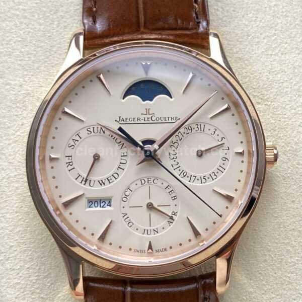 VR Factory Jaeger-LeCoultre Master Ultra Thin Perpetual Q1302520 39mm Rose Gold Leather Strap White Dial