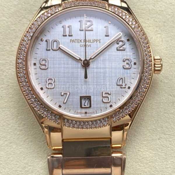 TW Factory Patek Philippe Twenty~4 7300/1201R-001 Rose Gold Diamond Bezel Arabic Numerals White Dial