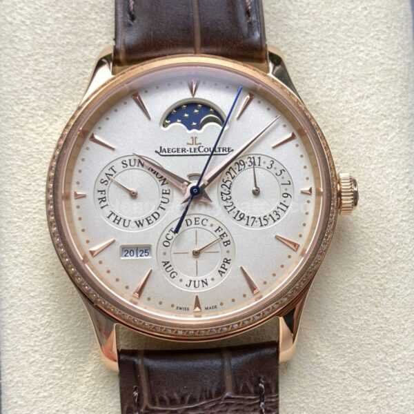 V9 Factory Jaeger-LeCoultre Master Ultra Thin Perpetual Q1302501 Rose Gold Diamond Bezel White Dial