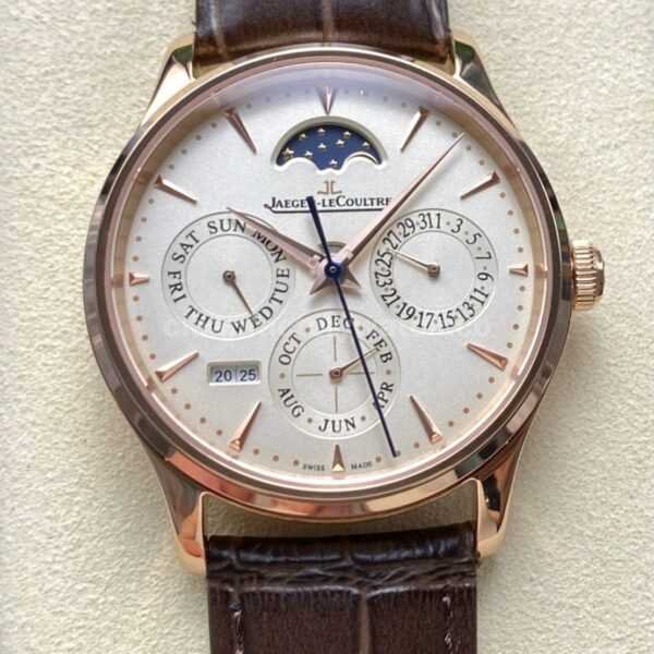 V9 Factory Jaeger-LeCoultre Master Ultra Thin Perpetual Q1302520 Rose Gold White Dial